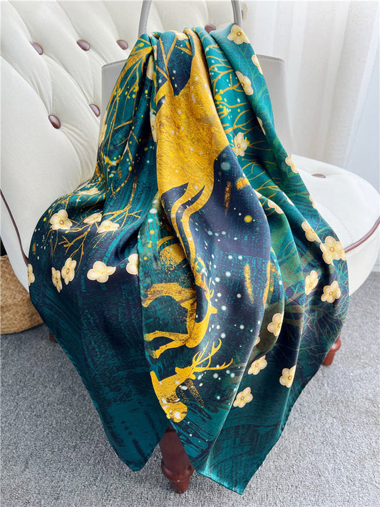 Golden Tree Floral Silk Scarf – 100% Mulberry Silk