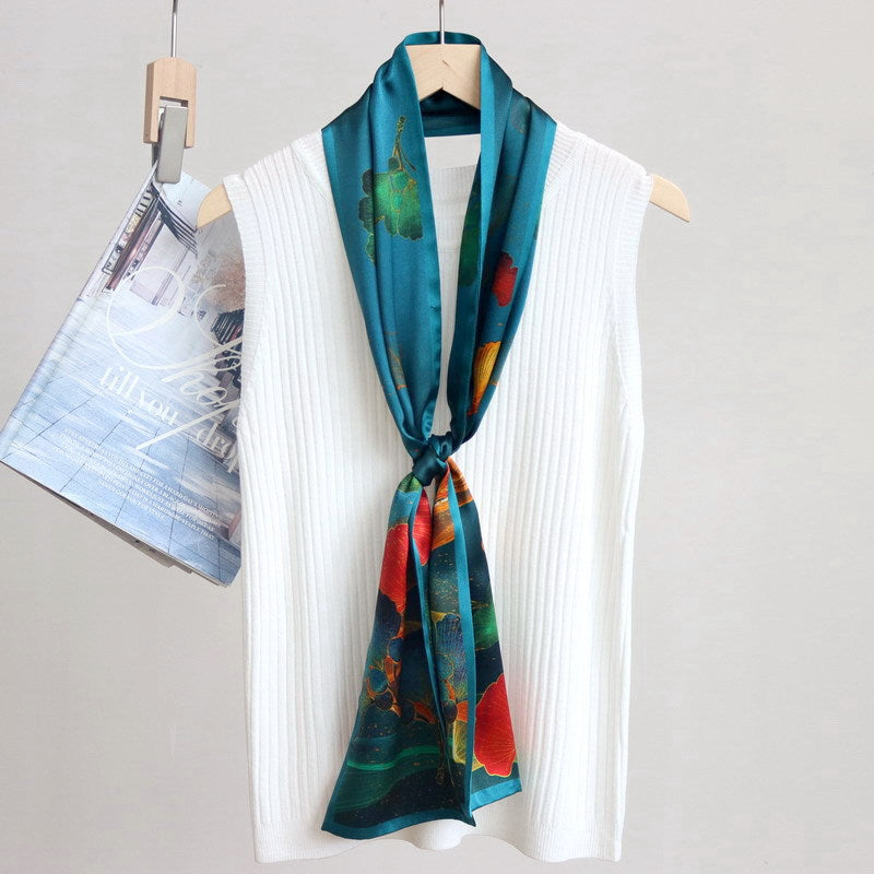 Golden Ginkgo Reversible Silk Skinny Scarf