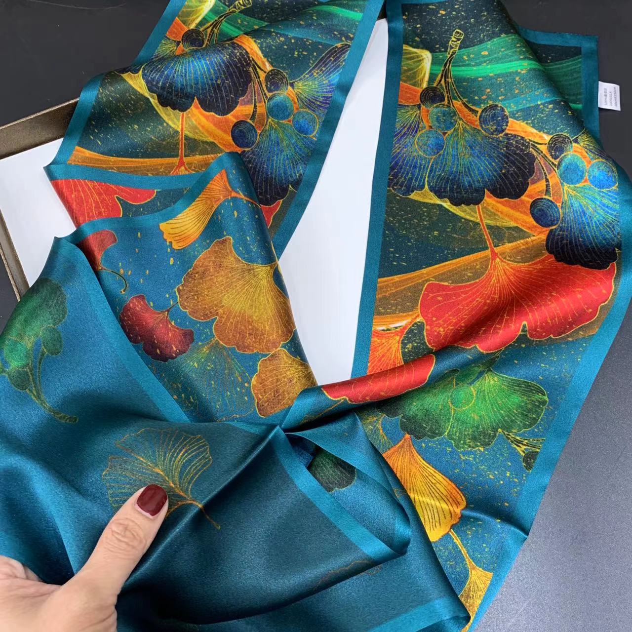 Golden Ginkgo Reversible Silk Skinny Scarf