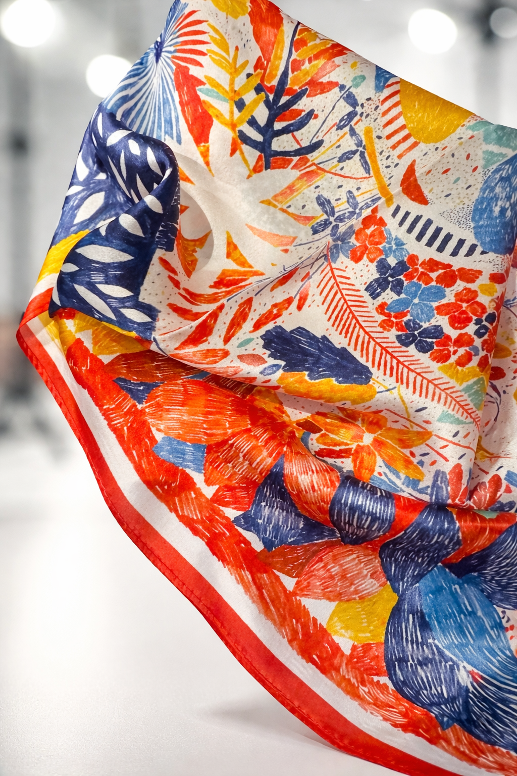 Mulberry Silk Scarf: Floral Print Neckerchief (53x53cm)