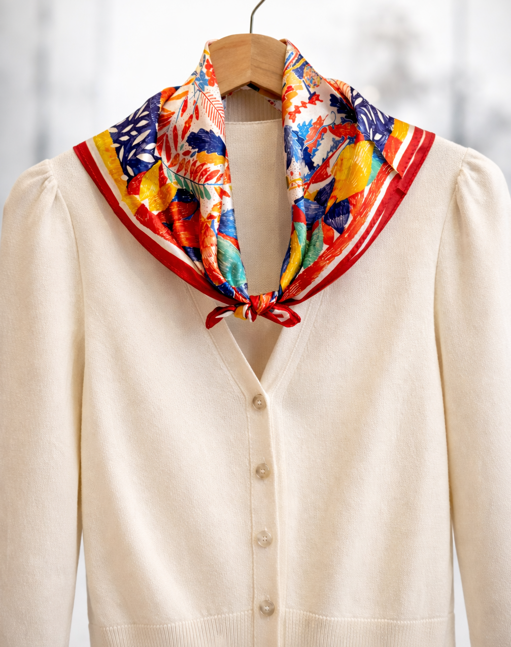 Mulberry Silk Scarf: Floral Print Neckerchief (53x53cm)