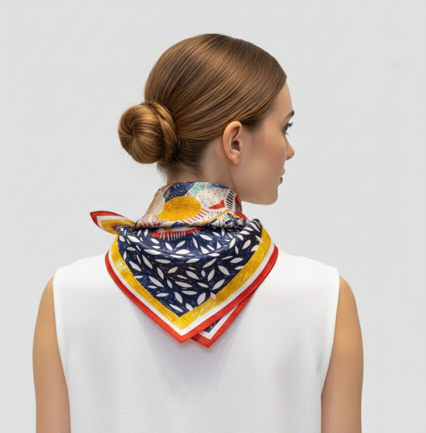 Mulberry Silk Scarf: Floral Print Neckerchief (53x53cm)